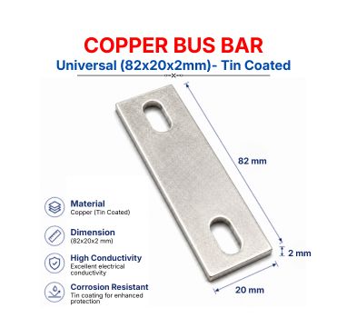 COPPER BUS BAR Universal (82x20x2mm)- Tin Coated